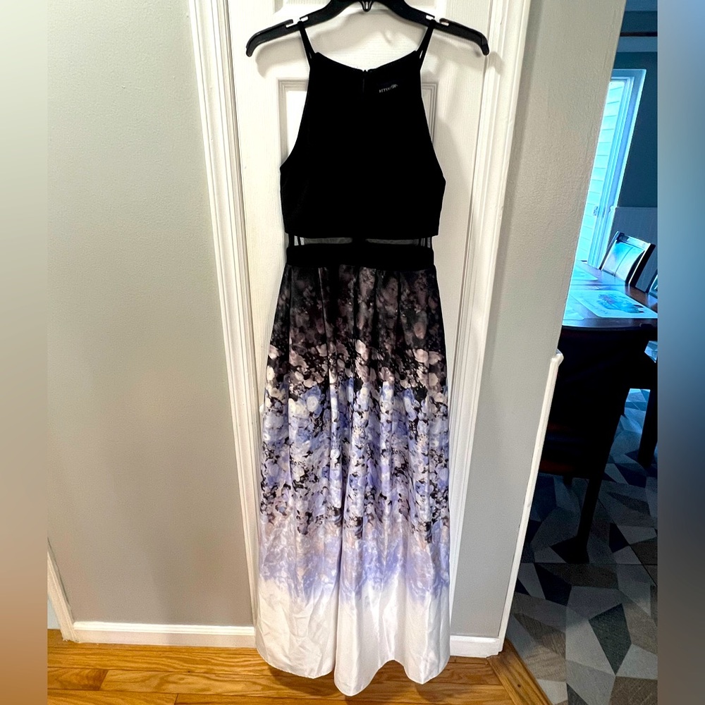 Luxury floral evening ombré ball gown for party, event, statement pocket dress